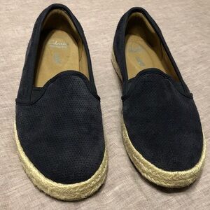 Clarks Black Suede Espadrille Slip-Ons